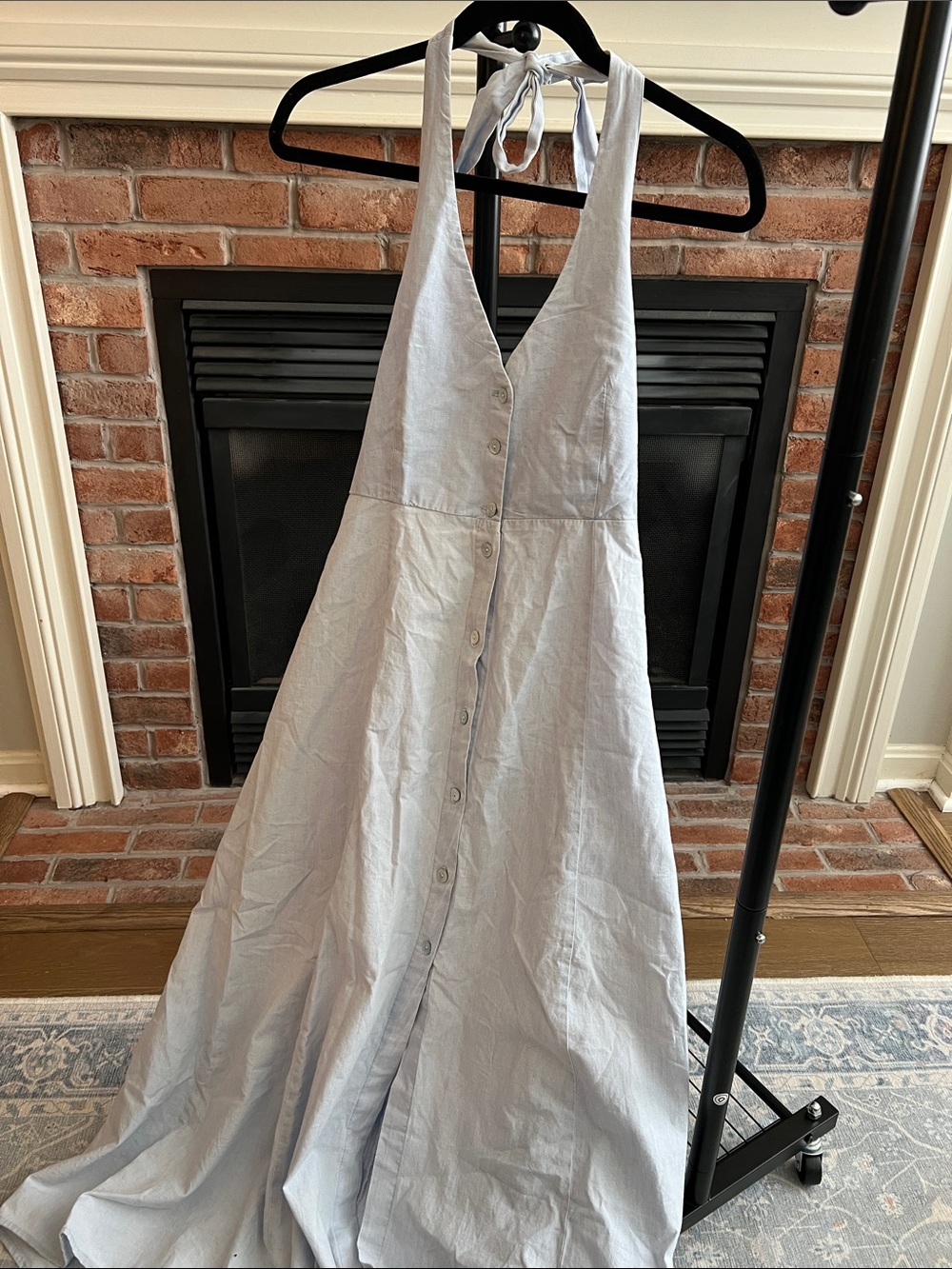 Zara Light Blue Halter Maxi Dress with Button Front